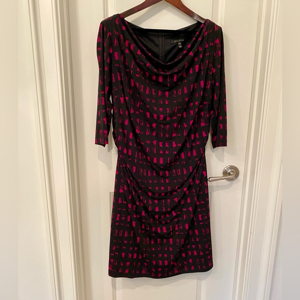 David Meister Black and Fuchsia Print Knit Midi Dress in size 16W